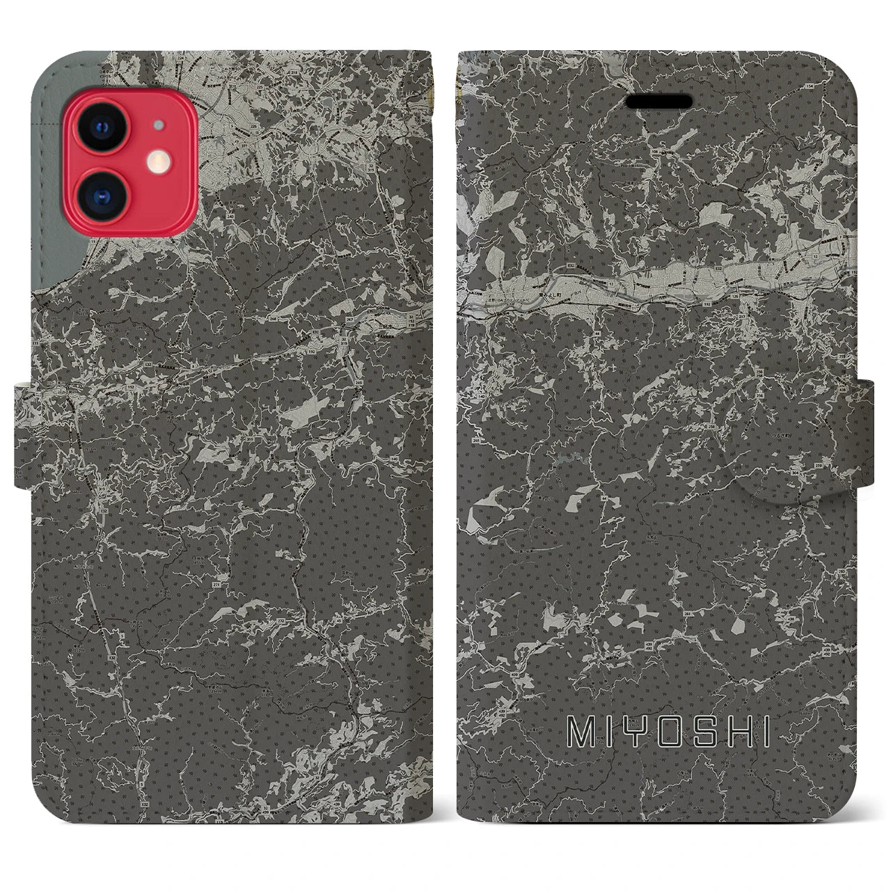 【三好(徳島県)】地図柄iPhoneケース(手帳タイプ)モノトーン・iPhone 11 用