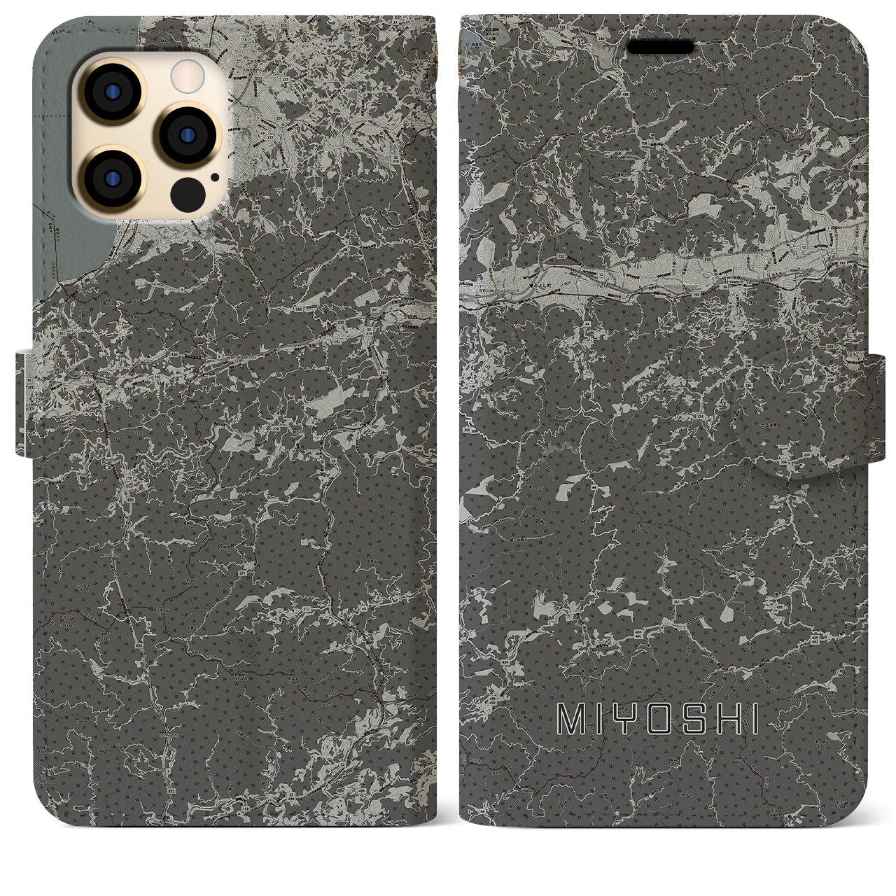 【三好(徳島県)】地図柄iPhoneケース(手帳タイプ)モノトーン・iPhone 12 Pro Max 用