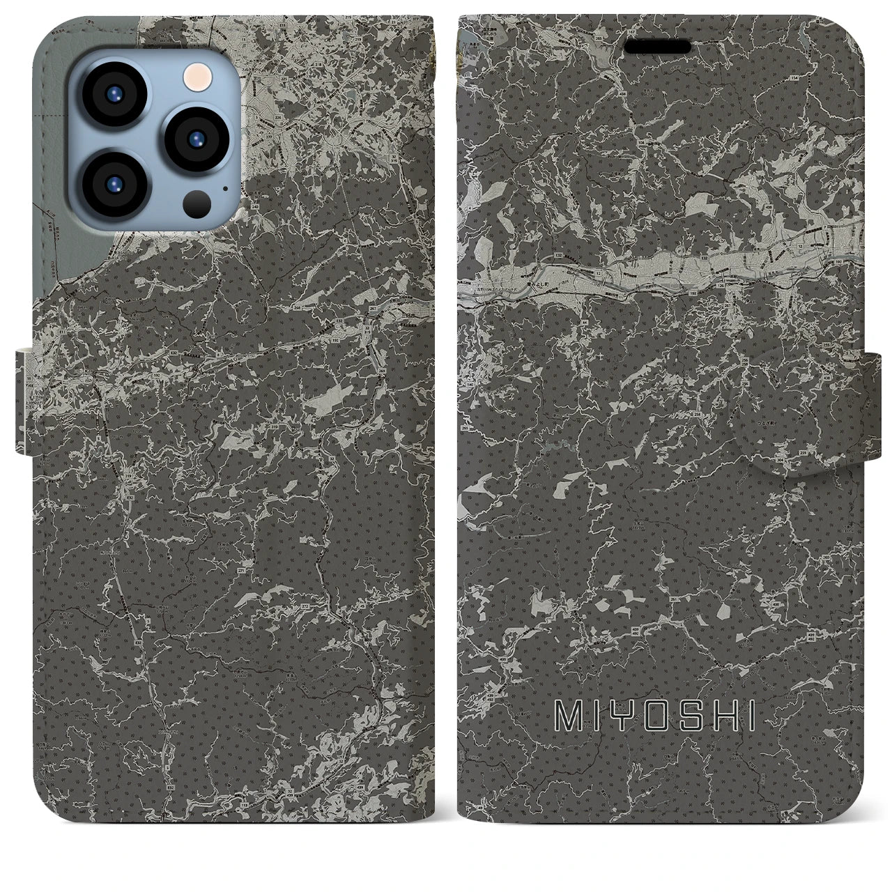 【三好(徳島県)】地図柄iPhoneケース(手帳タイプ)モノトーン・iPhone 13 Pro Max 用