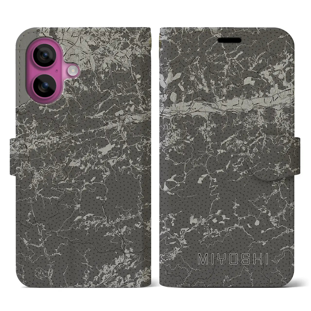 【三好(徳島県)】地図柄iPhoneケース(手帳タイプ)モノトーン・iPhone 16 Pro 用