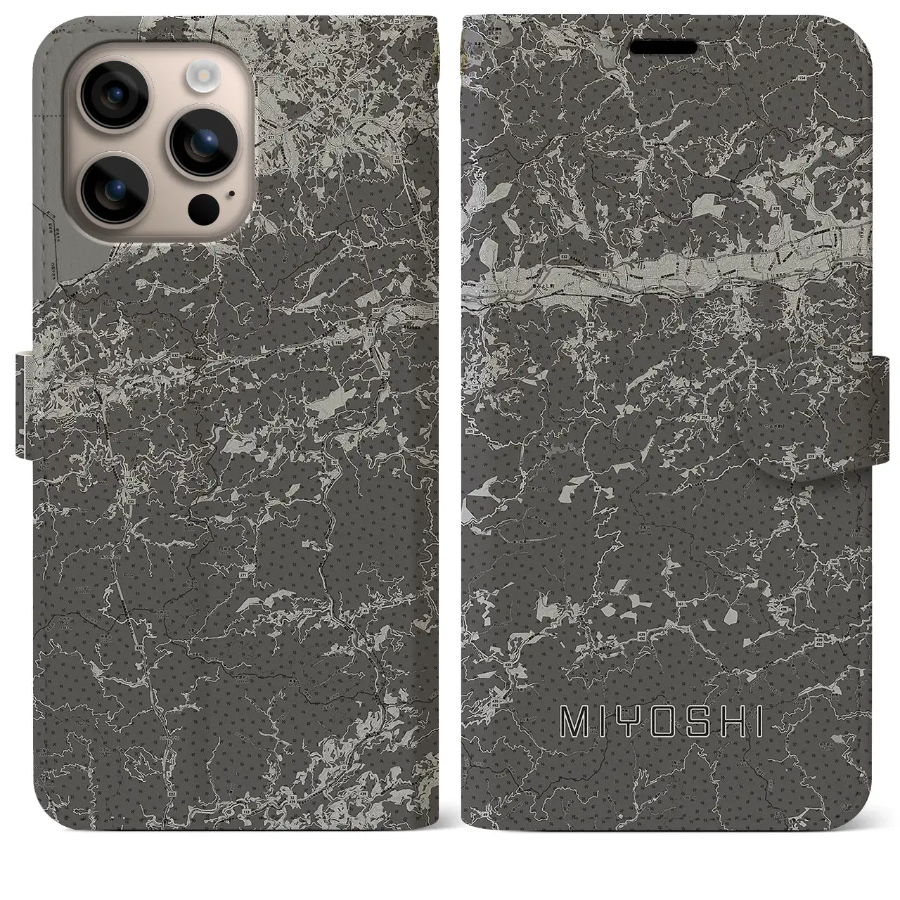 【三好(徳島県)】地図柄iPhoneケース(手帳タイプ)モノトーン・iPhone 16 Plus 用