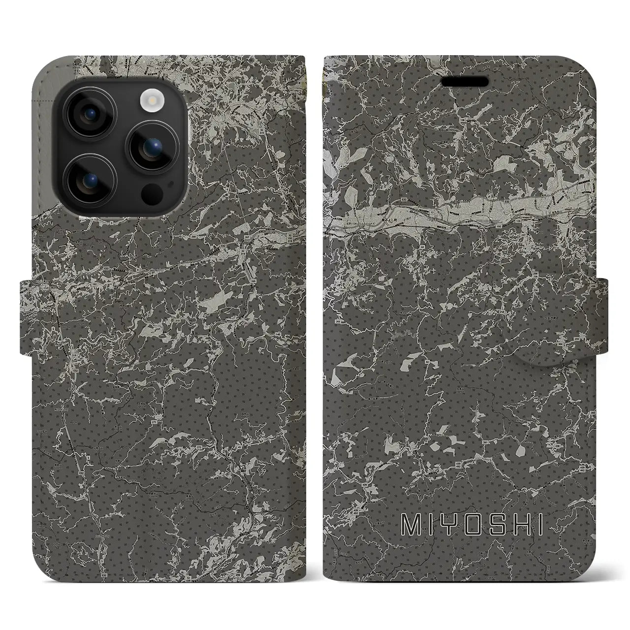 【三好(徳島県)】地図柄iPhoneケース(手帳タイプ)モノトーン・iPhone 16 用