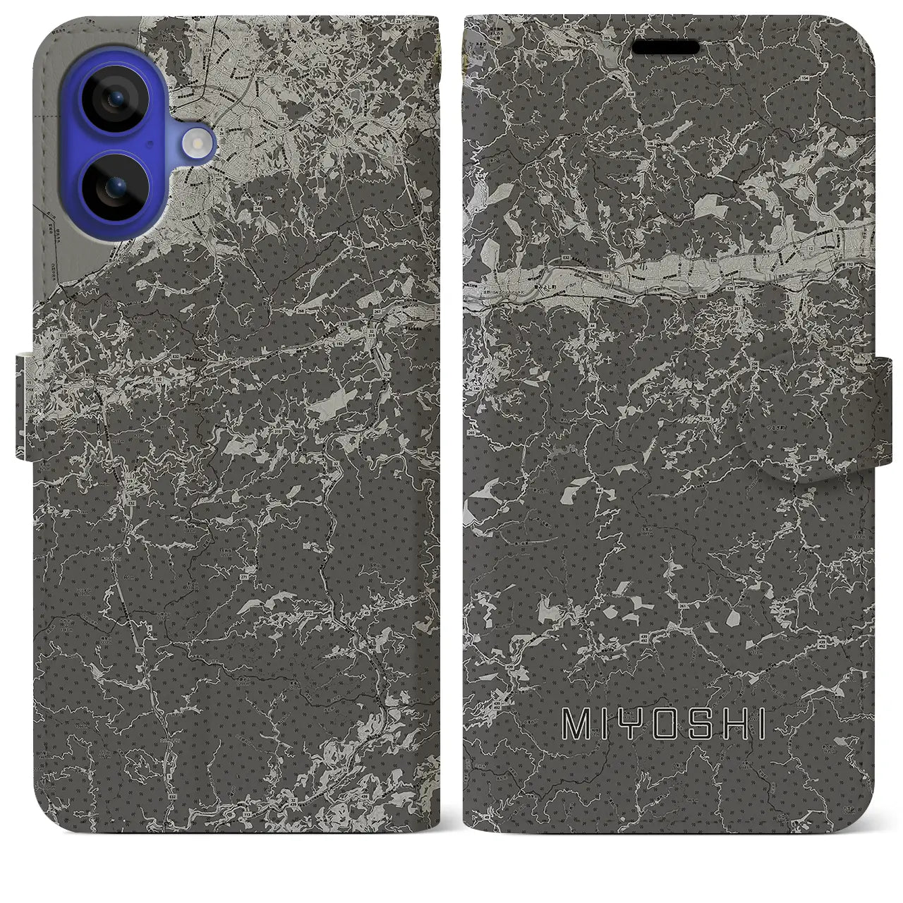 【三好(徳島県)】地図柄iPhoneケース(手帳タイプ)モノトーン・iPhone 16 Pro Max 用