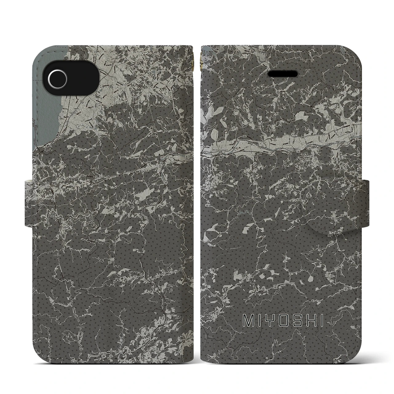 【三好(徳島県)】地図柄iPhoneケース(手帳タイプ)モノトーン・iPhone SE(第3 / 第2世代) / 8 / 7 / 6s / 6 用