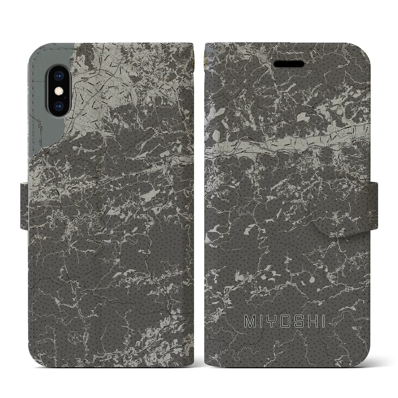 【三好(徳島県)】地図柄iPhoneケース(手帳タイプ)モノトーン・iPhone XS / X 用