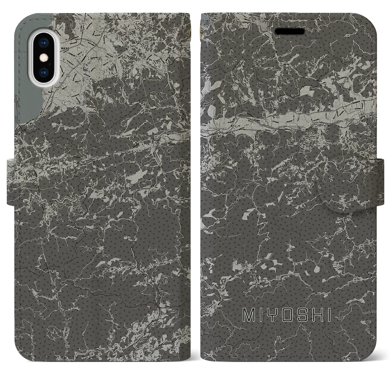 【三好(徳島県)】地図柄iPhoneケース(手帳タイプ)モノトーン・iPhone XS Max 用