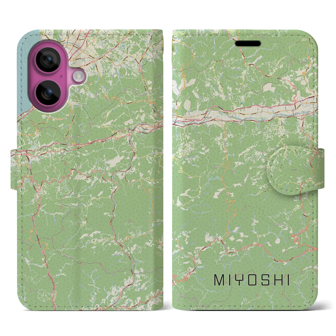 【三好(徳島県)】地図柄iPhoneケース(手帳タイプ)ナチュラル・iPhone 16 Pro 用