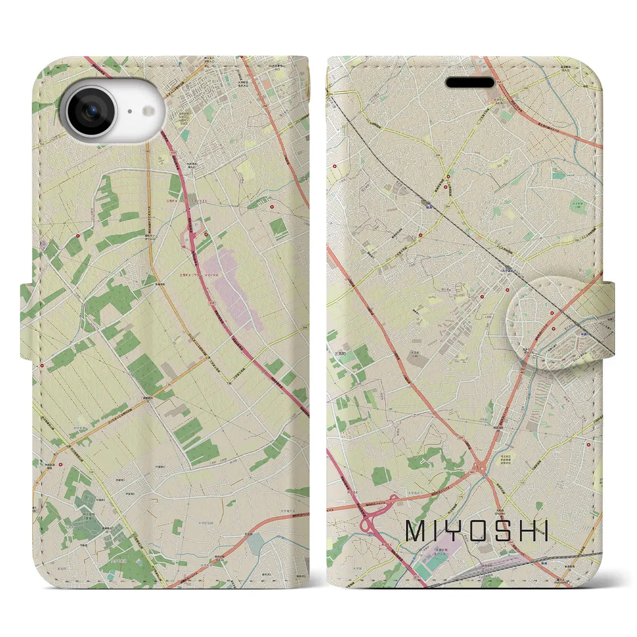 【三芳(埼玉県)】地図柄iPhoneケース(手帳タイプ)