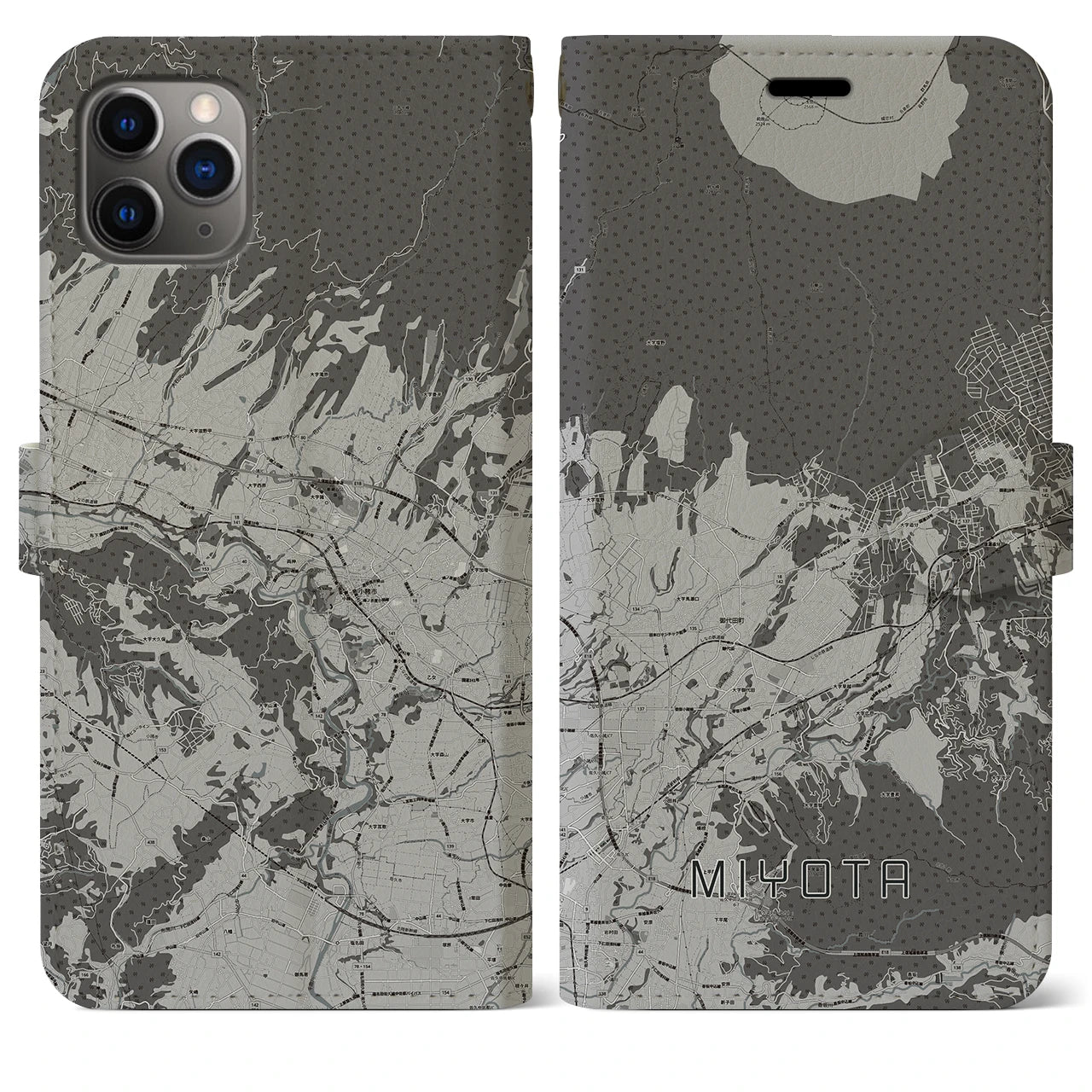 【御代田(長野県)】地図柄iPhoneケース(手帳タイプ)モノトーン・iPhone 11 Pro Max 用