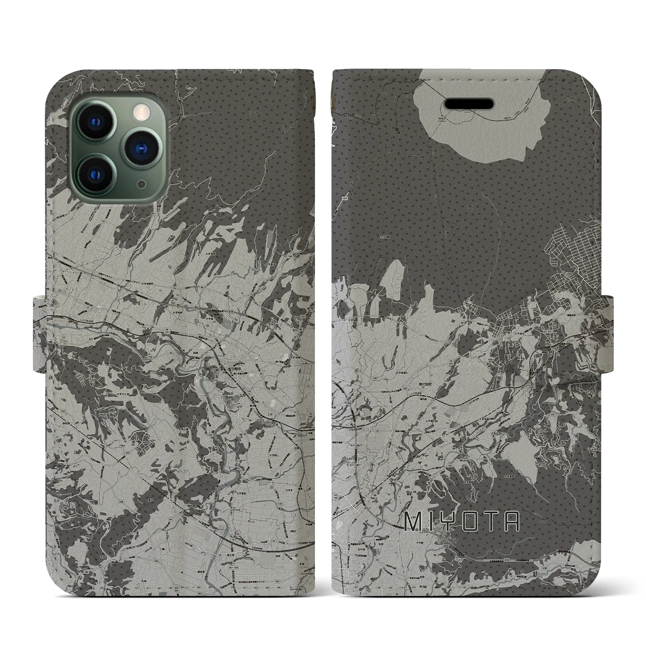 【御代田(長野県)】地図柄iPhoneケース(手帳タイプ)モノトーン・iPhone 11 Pro 用