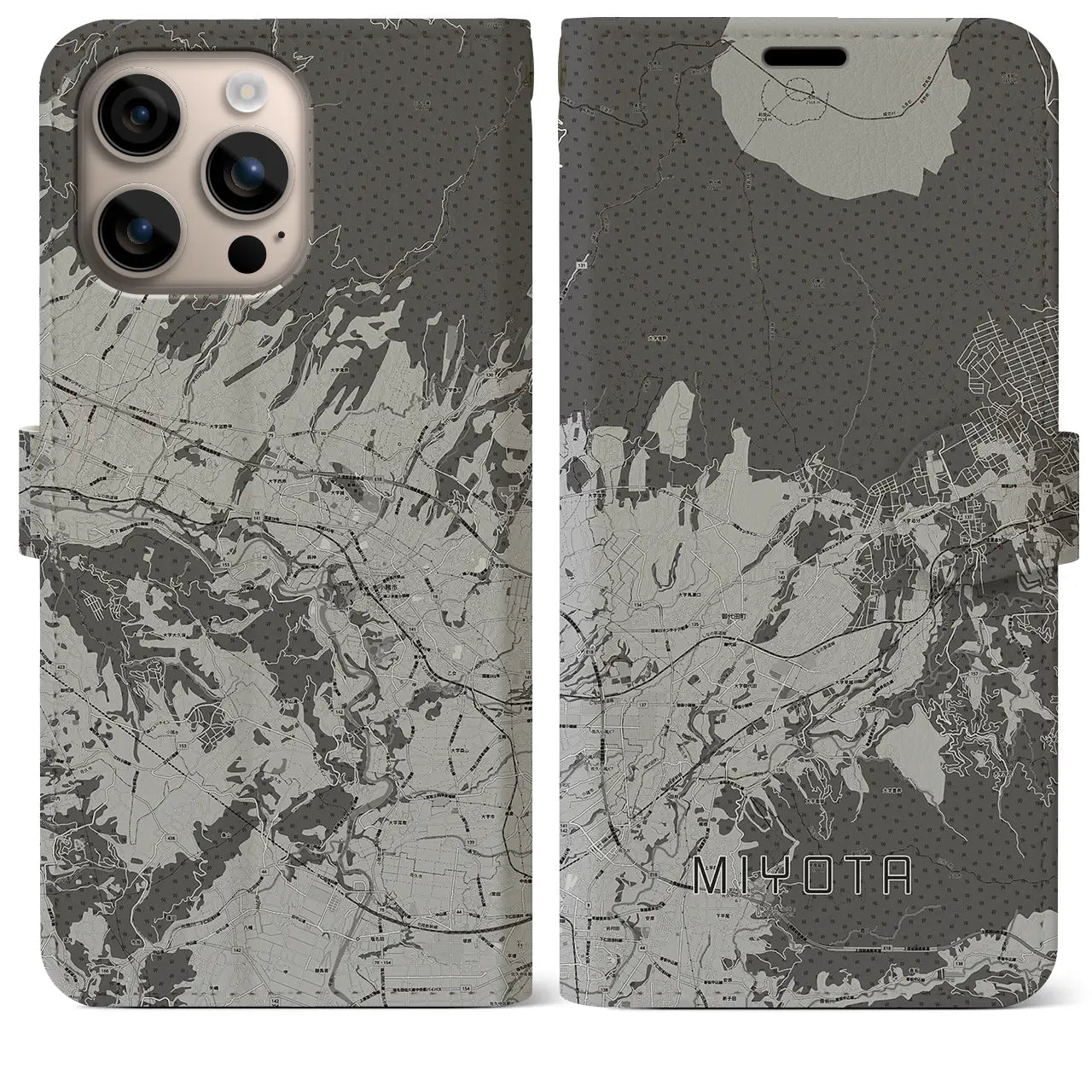 【御代田(長野県)】地図柄iPhoneケース(手帳タイプ)モノトーン・iPhone 16 Plus 用