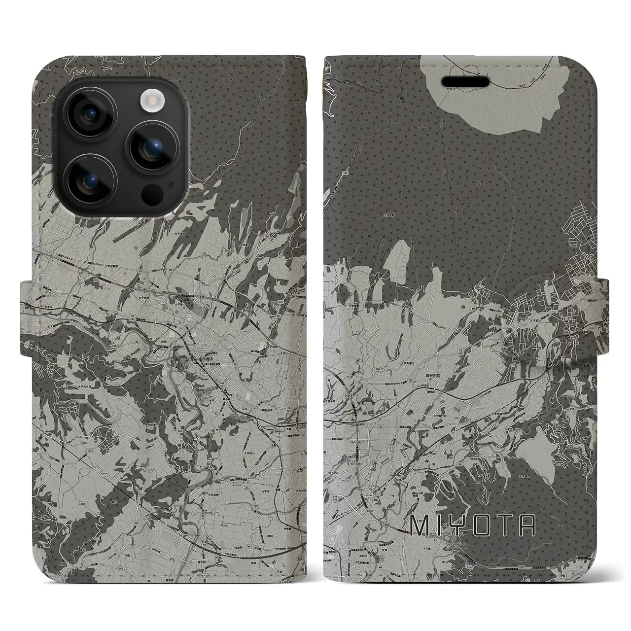 【御代田(長野県)】地図柄iPhoneケース(手帳タイプ)モノトーン・iPhone 16 用