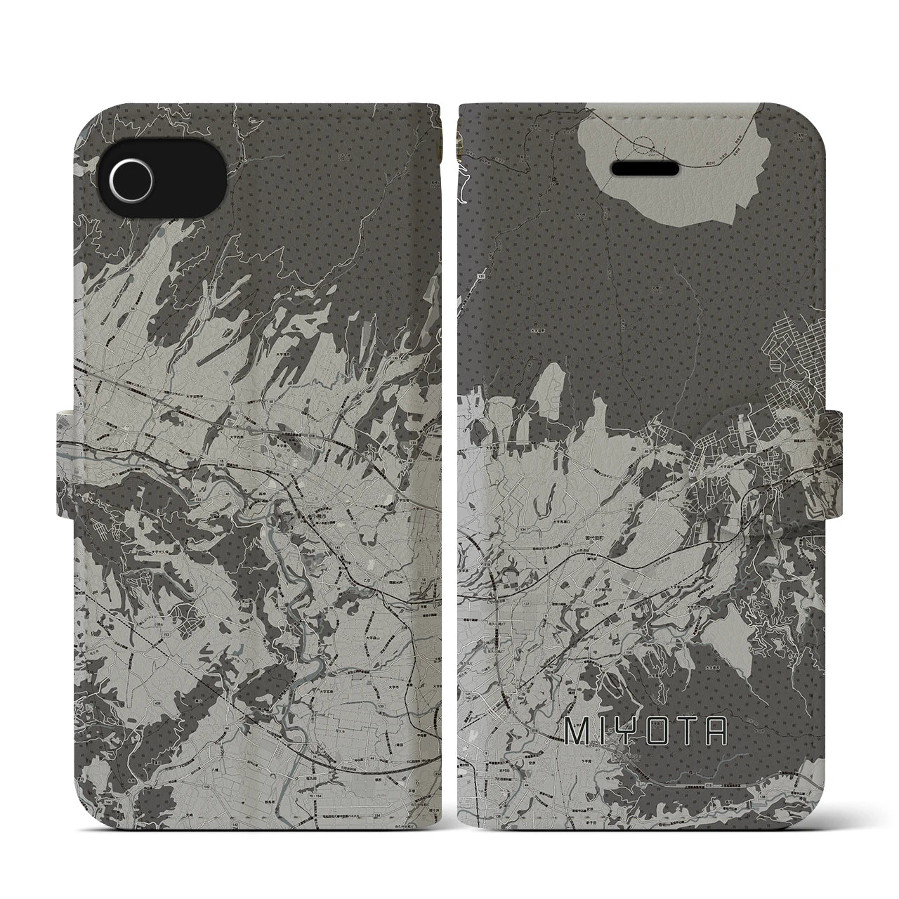 【御代田(長野県)】地図柄iPhoneケース(手帳タイプ)モノトーン・iPhone SE(第3 / 第2世代) / 8 / 7 / 6s / 6 用