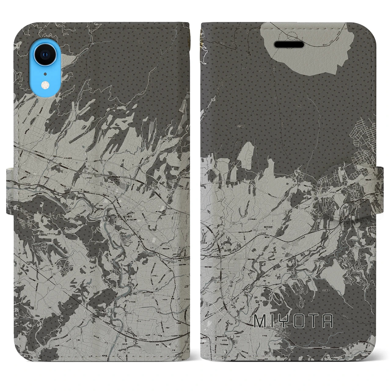 【御代田(長野県)】地図柄iPhoneケース(手帳タイプ)モノトーン・iPhone XR 用