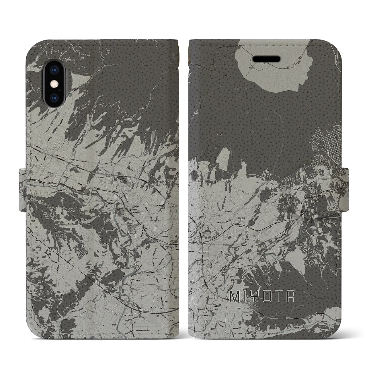 【御代田(長野県)】地図柄iPhoneケース(手帳タイプ)モノトーン・iPhone XS / X 用