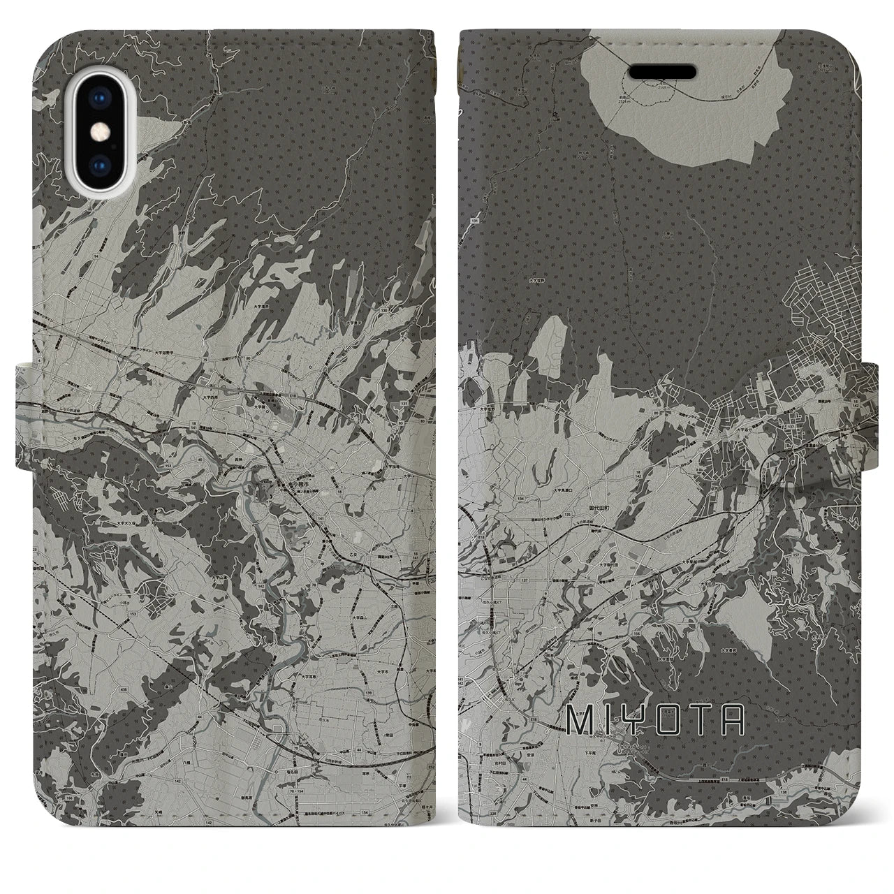 【御代田(長野県)】地図柄iPhoneケース(手帳タイプ)モノトーン・iPhone XS Max 用