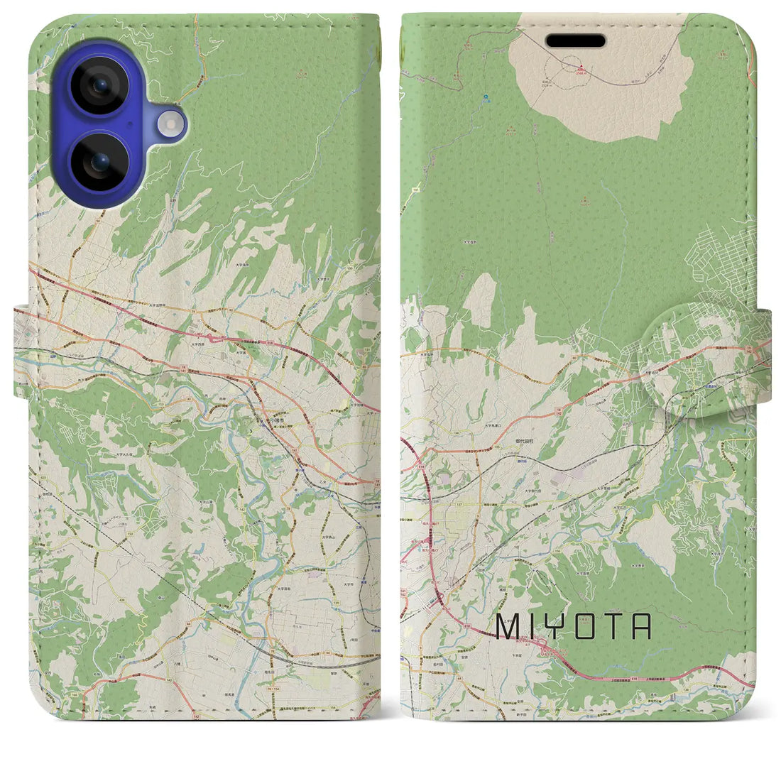 【御代田(長野県)】地図柄iPhoneケース(手帳タイプ)ナチュラル・iPhone 16 Pro Max 用