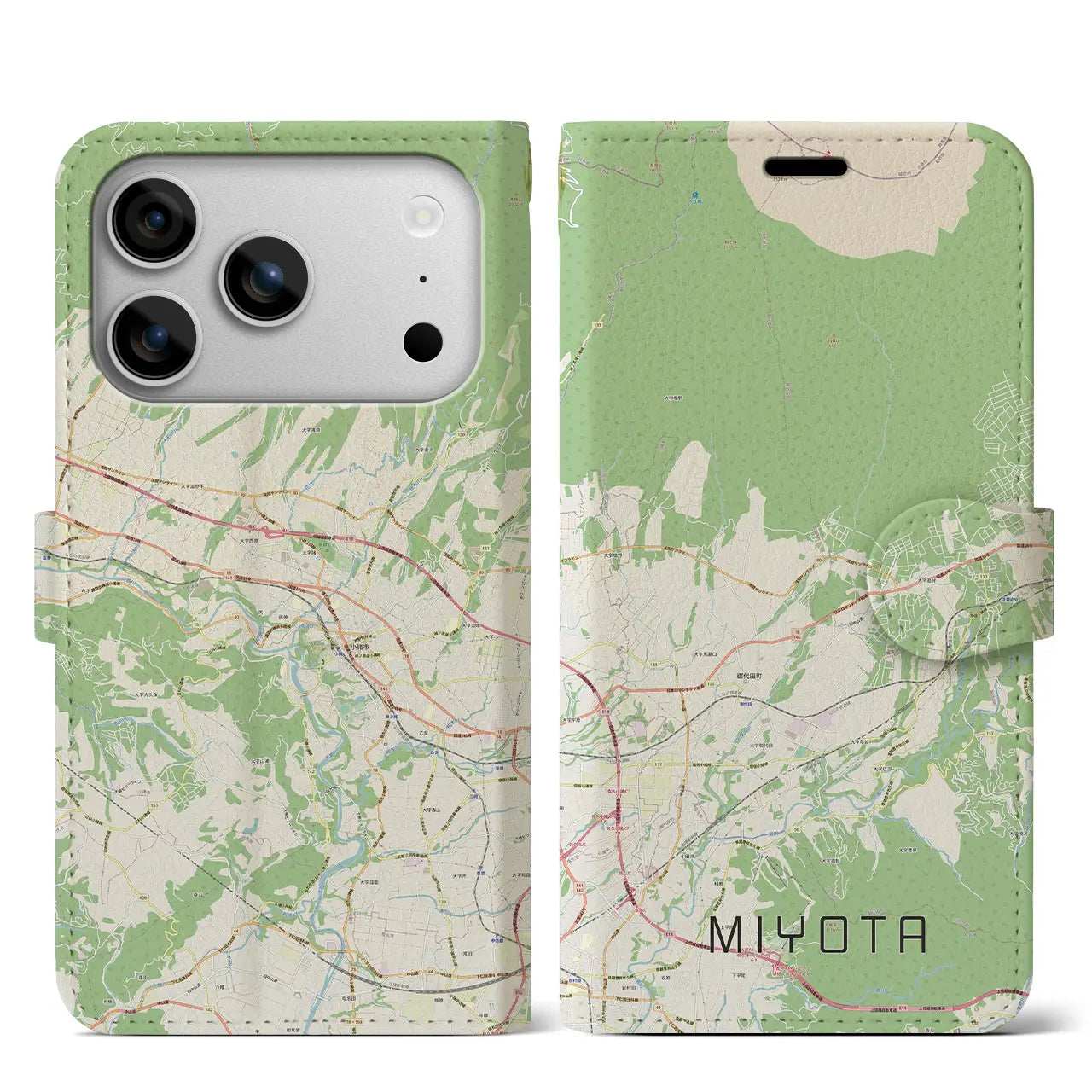 【御代田(長野県)】地図柄iPhoneケース(手帳タイプ)ナチュラル・iPhone 17 Pro Max 用