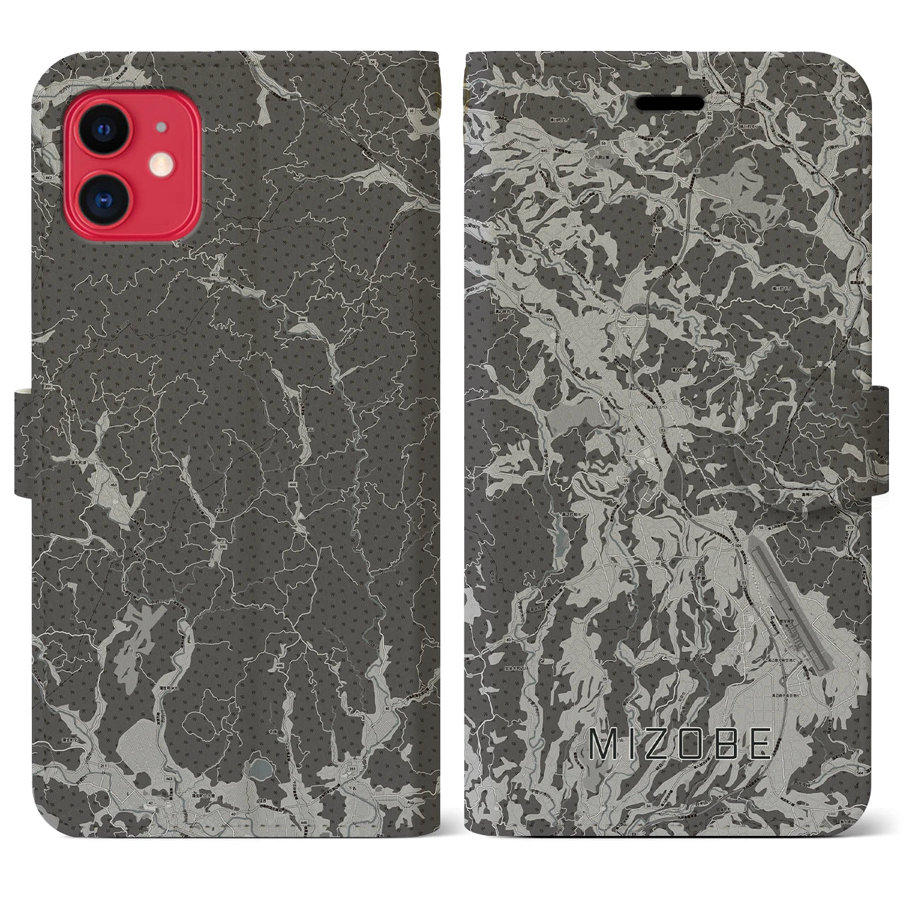 【溝辺(鹿児島県)】地図柄iPhoneケース(手帳タイプ)モノトーン・iPhone 11 用