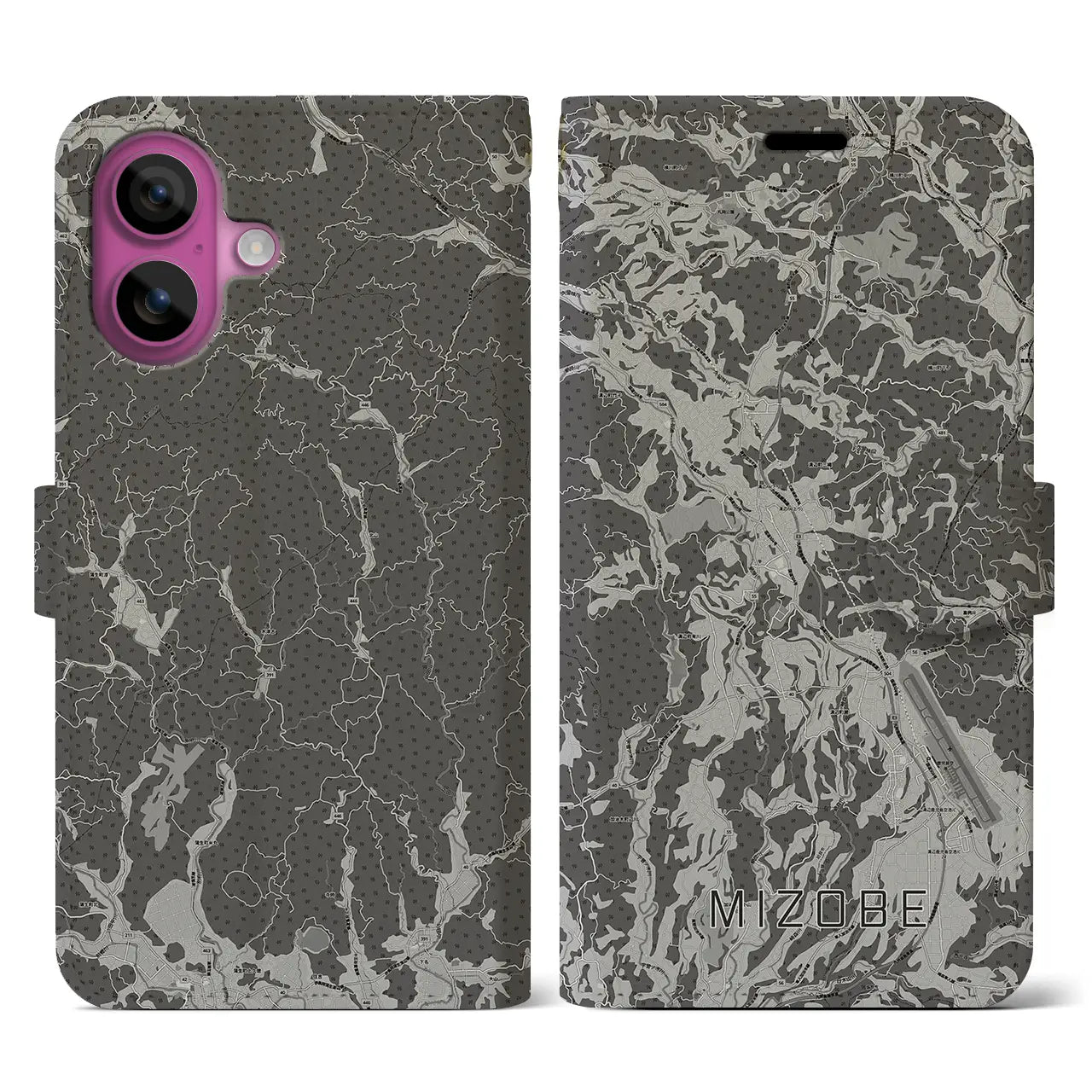 【溝辺(鹿児島県)】地図柄iPhoneケース(手帳タイプ)モノトーン・iPhone 16 Pro 用