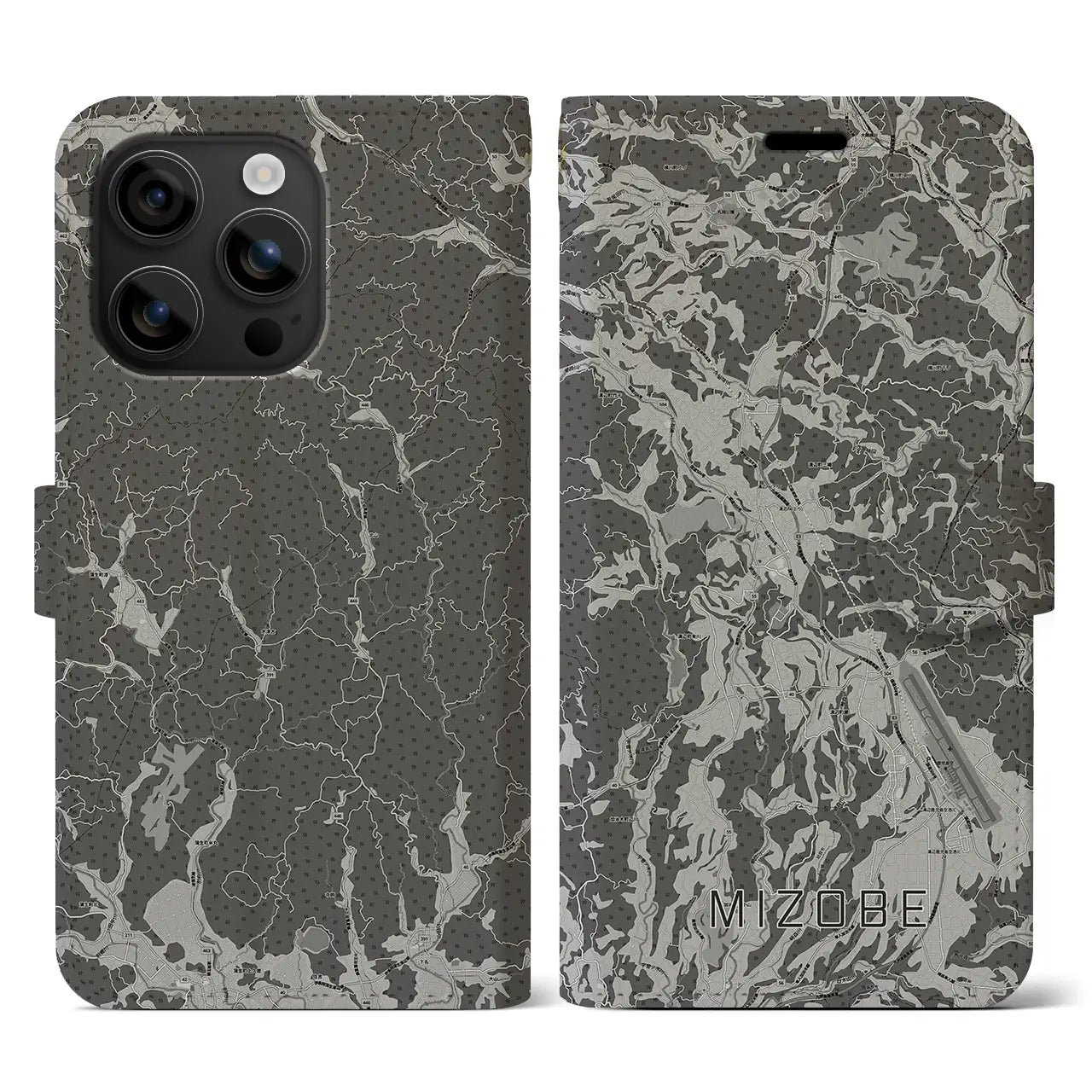 【溝辺(鹿児島県)】地図柄iPhoneケース(手帳タイプ)モノトーン・iPhone 16 用