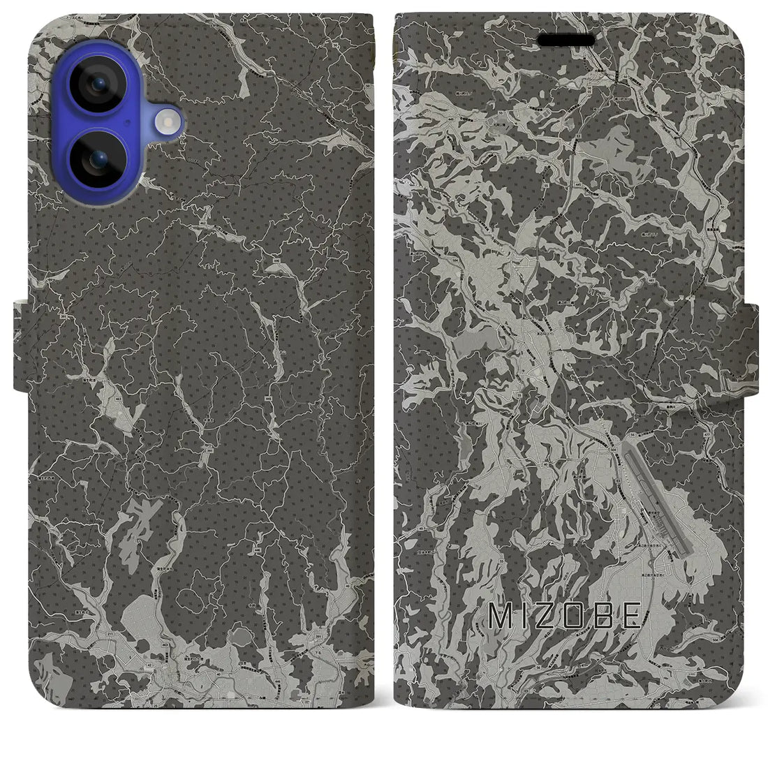 【溝辺(鹿児島県)】地図柄iPhoneケース(手帳タイプ)モノトーン・iPhone 16 Pro Max 用