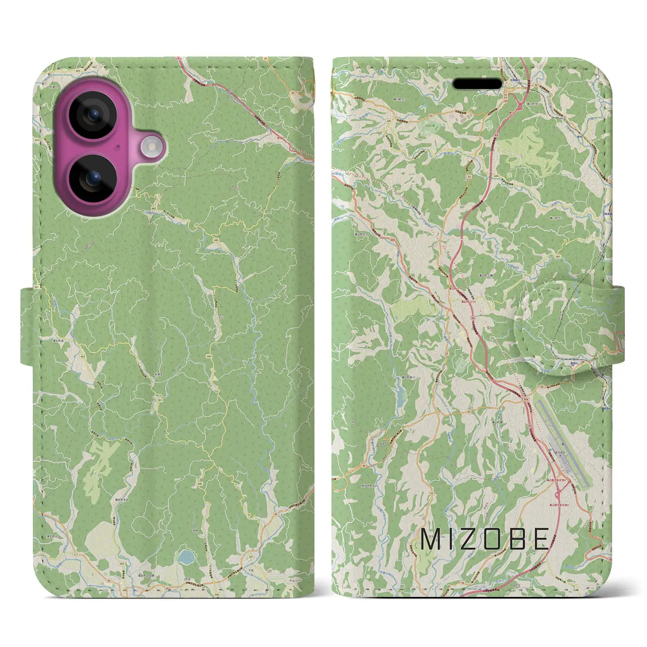 【溝辺(鹿児島県)】地図柄iPhoneケース(手帳タイプ)ナチュラル・iPhone 16 Pro 用