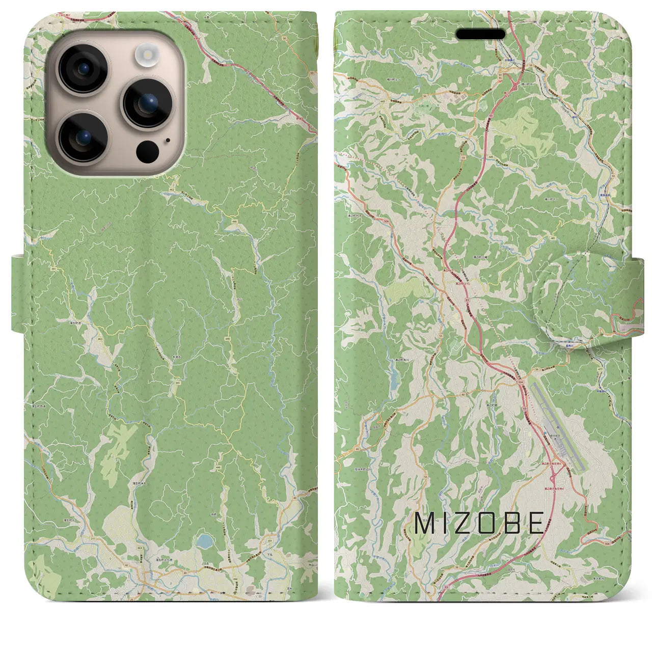【溝辺(鹿児島県)】地図柄iPhoneケース(手帳タイプ)ナチュラル・iPhone 16 Plus 用