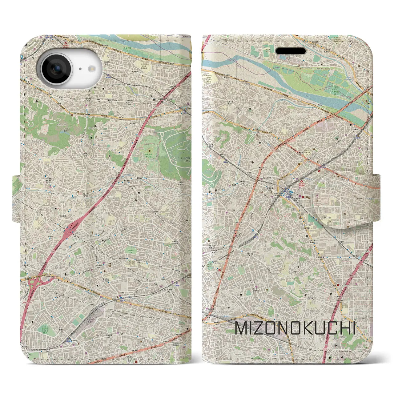 【溝の口(神奈川県)】地図柄iPhoneケース(手帳タイプ)