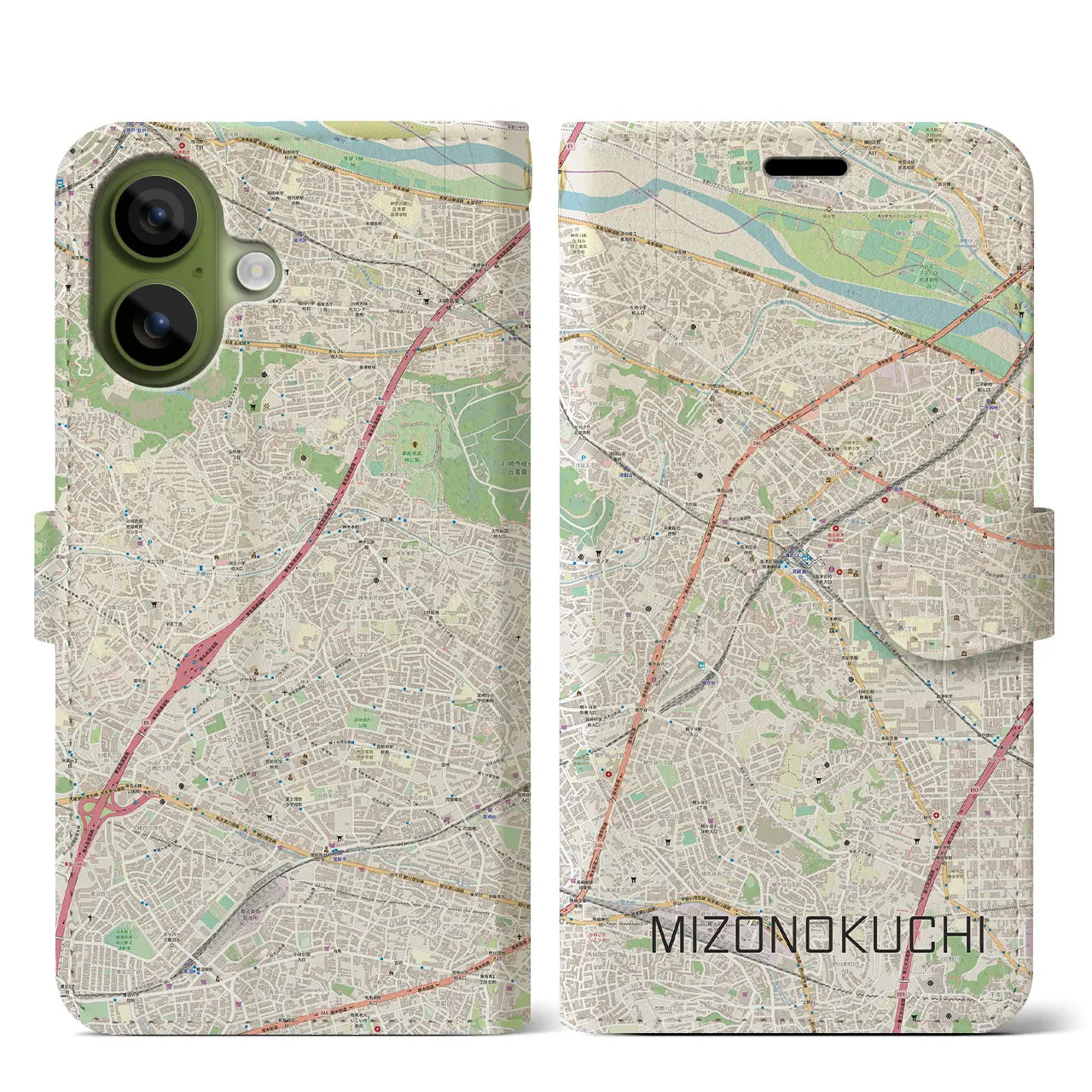 【溝の口(神奈川県)】地図柄iPhoneケース(手帳タイプ)