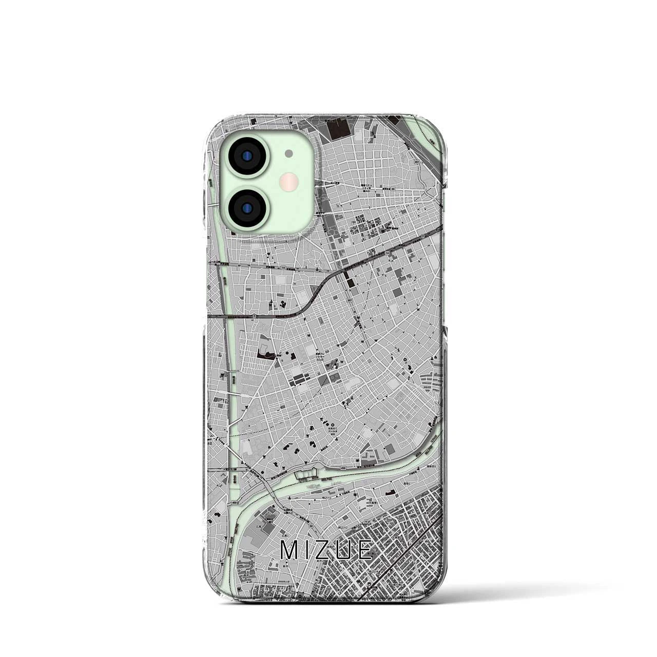 【瑞江(東京都)】地図柄iPhoneケース(クリアタイプ)モノトーン・iPhone 12 mini 用