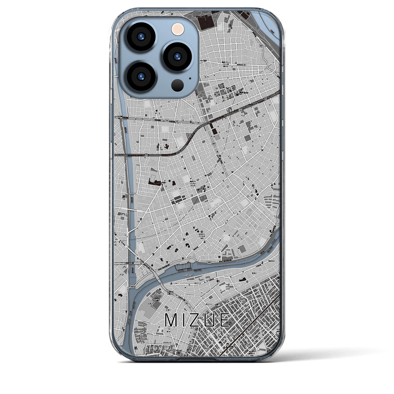 【瑞江(東京都)】地図柄iPhoneケース(クリアタイプ)モノトーン・iPhone 13 Pro Max 用