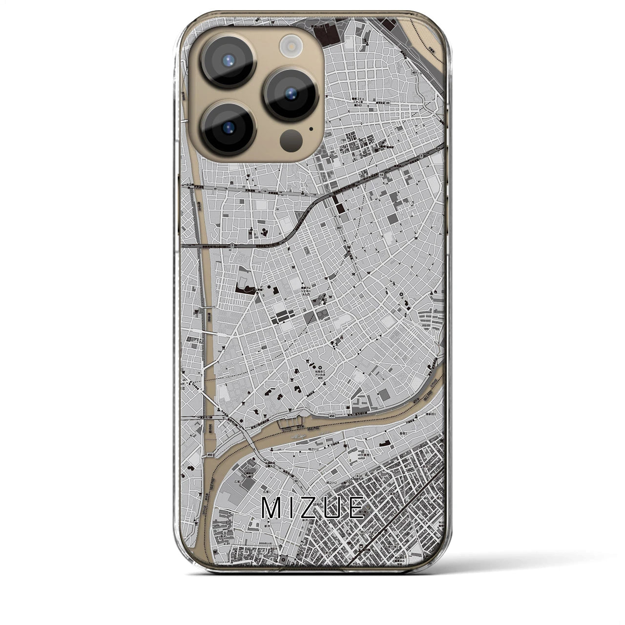 【瑞江(東京都)】地図柄iPhoneケース(クリアタイプ)モノトーン・iPhone 14 Pro Max 用