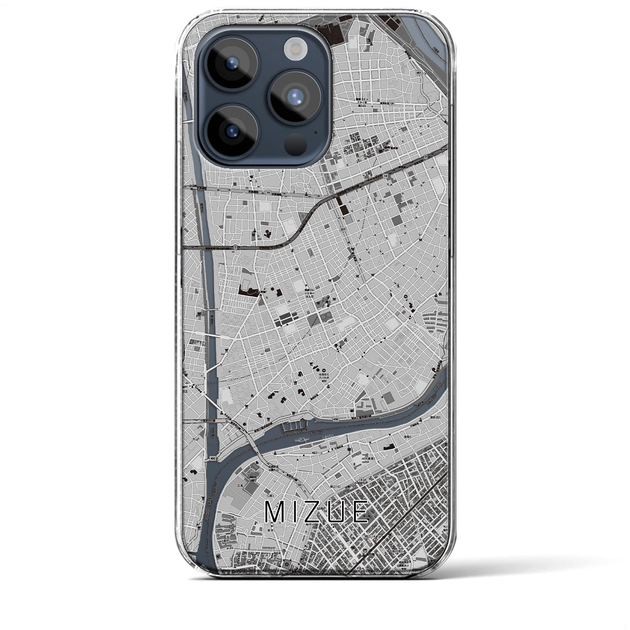 【瑞江(東京都)】地図柄iPhoneケース(クリアタイプ)モノトーン・iPhone 15 Pro Max 用