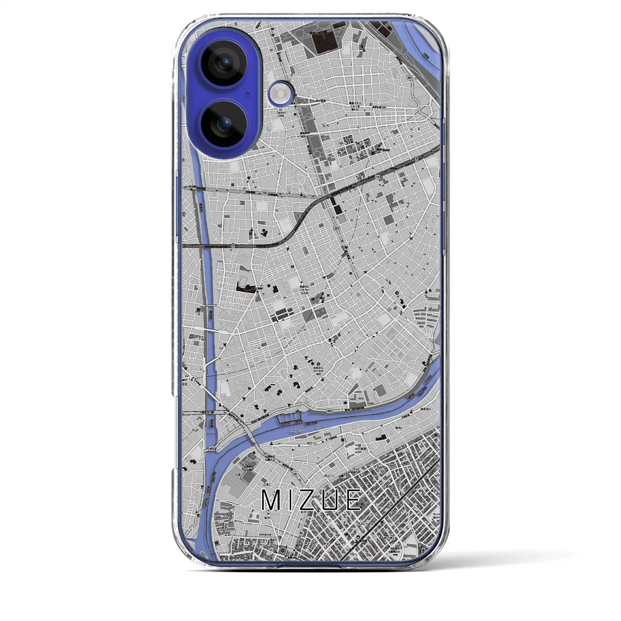 【瑞江(東京都)】地図柄iPhoneケース(クリアタイプ)モノトーン・iPhone 16 Pro Max 用