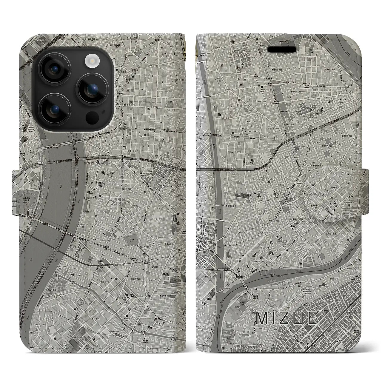 【瑞江(東京都)】地図柄iPhoneケース(手帳タイプ)モノトーン・iPhone 16 用