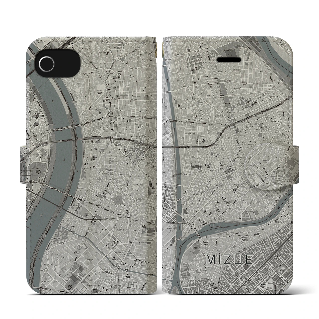 【瑞江(東京都)】地図柄iPhoneケース(手帳タイプ)モノトーン・iPhone SE(第3 / 第2世代) / 8 / 7 / 6s / 6 用