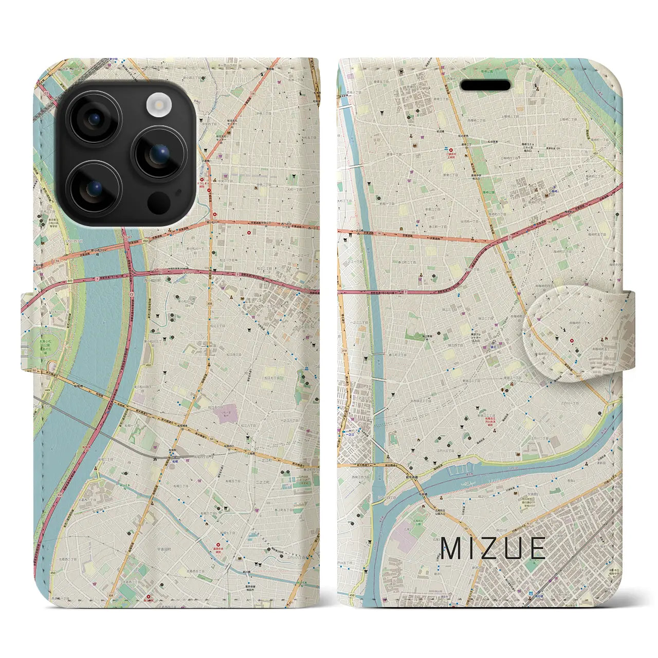 【瑞江(東京都)】地図柄iPhoneケース(手帳タイプ)ナチュラル・iPhone 16 用