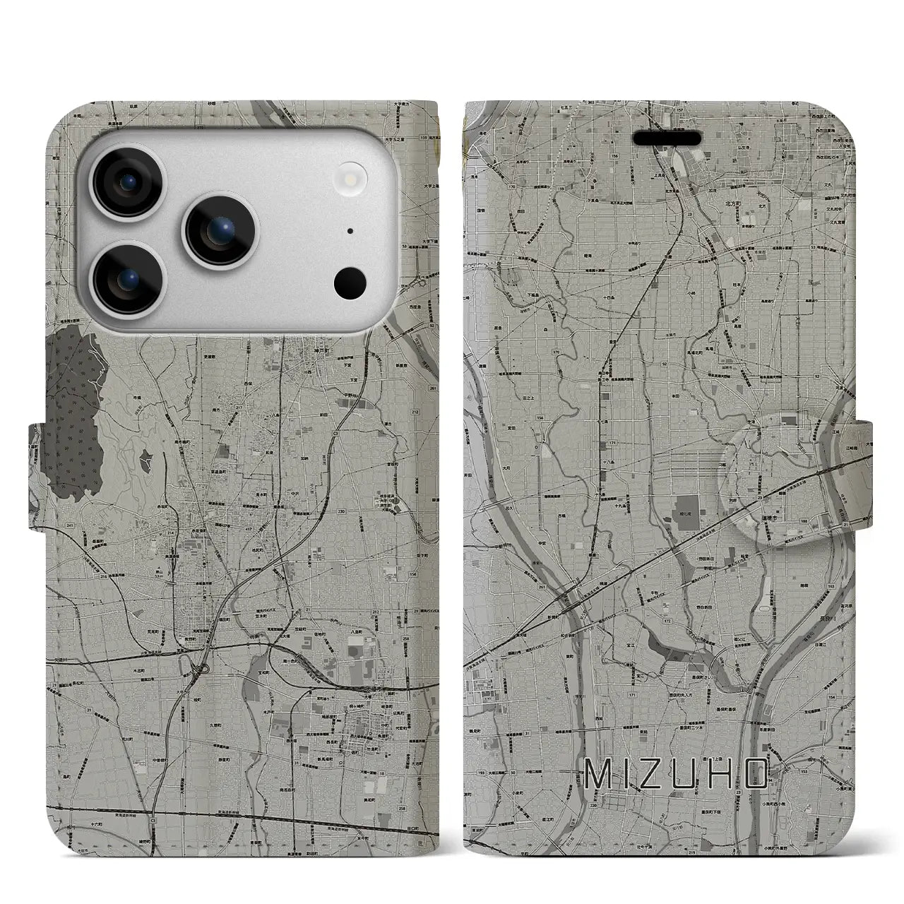 【瑞穂(岐阜県)】地図柄iPhoneケース(手帳タイプ)