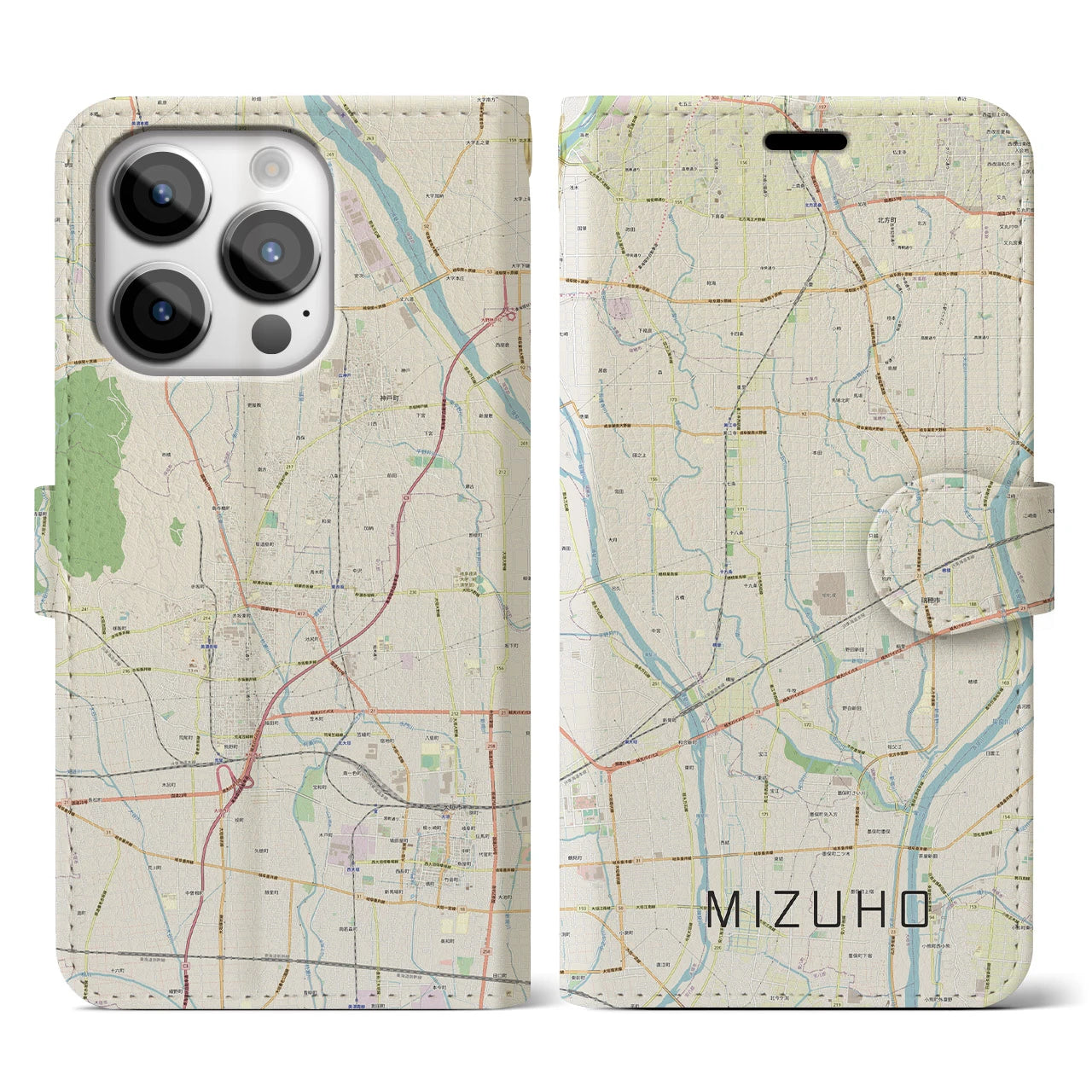 【瑞穂(岐阜県)】地図柄iPhoneケース(手帳タイプ)