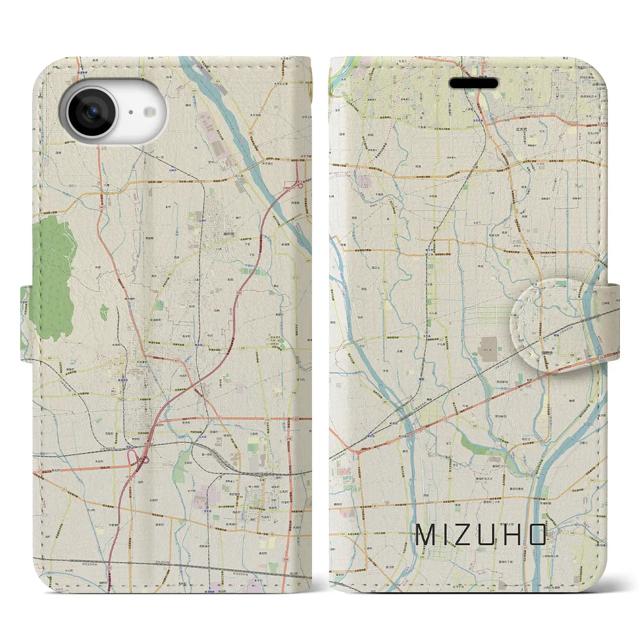 【瑞穂(岐阜県)】地図柄iPhoneケース(手帳タイプ)