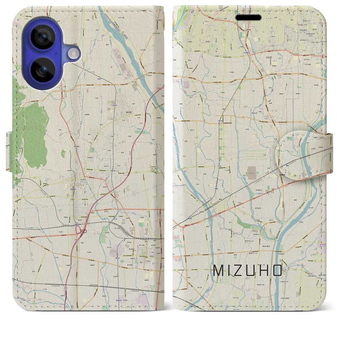 【瑞穂(岐阜県)】地図柄iPhoneケース(手帳タイプ)ナチュラル・iPhone 16 Pro Max 用