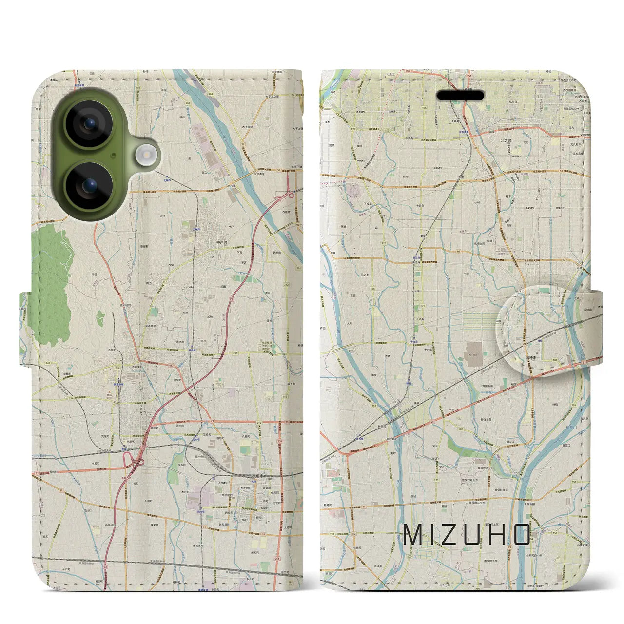 【瑞穂(岐阜県)】地図柄iPhoneケース(手帳タイプ)ナチュラル・iPhone 17 Pro Max 用