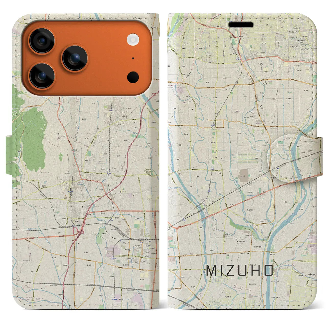 【瑞穂(岐阜県)】地図柄iPhoneケース(手帳タイプ)モノトーン・iPhone 17 Pro Max 用