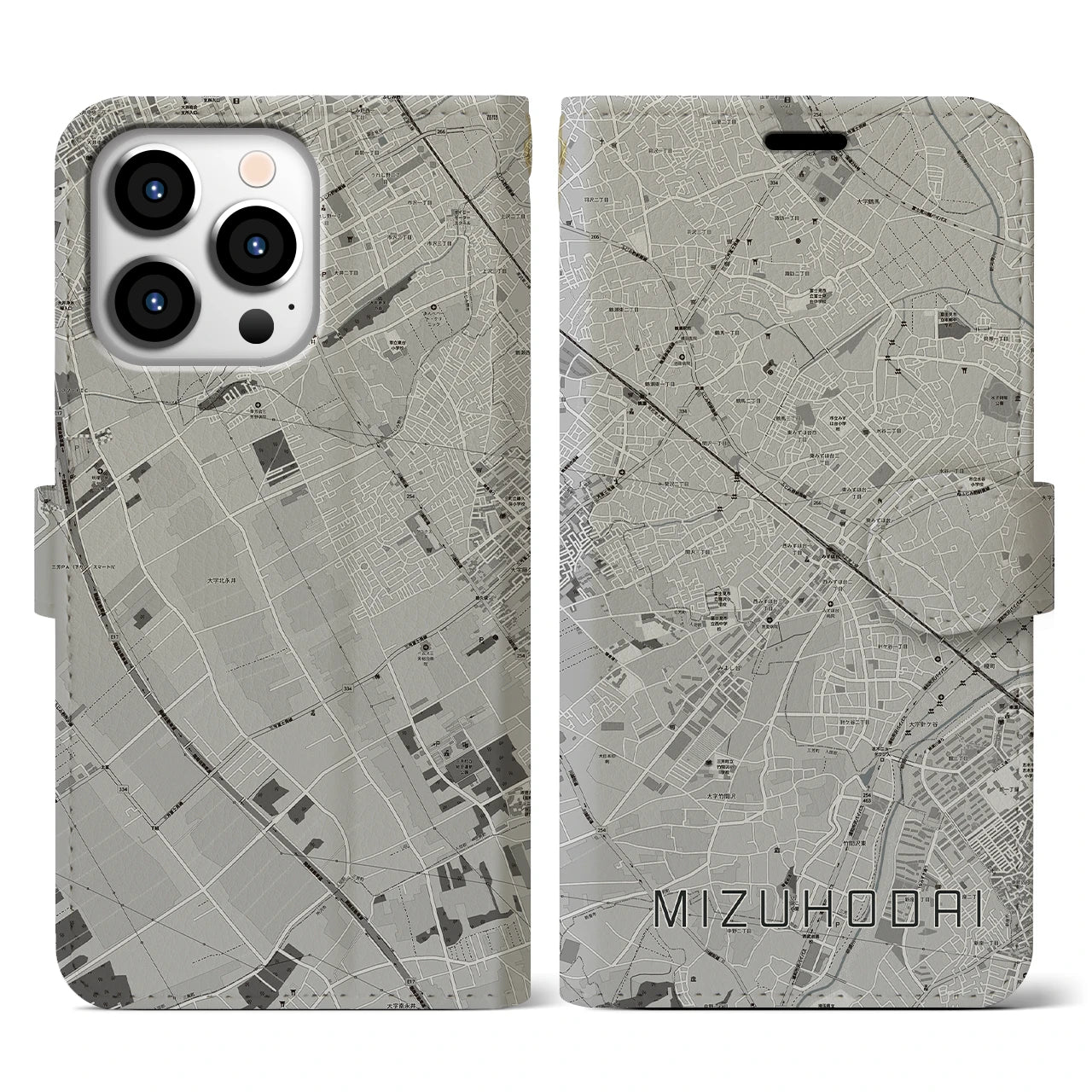 【みずほ台(埼玉県)】地図柄iPhoneケース(手帳タイプ)