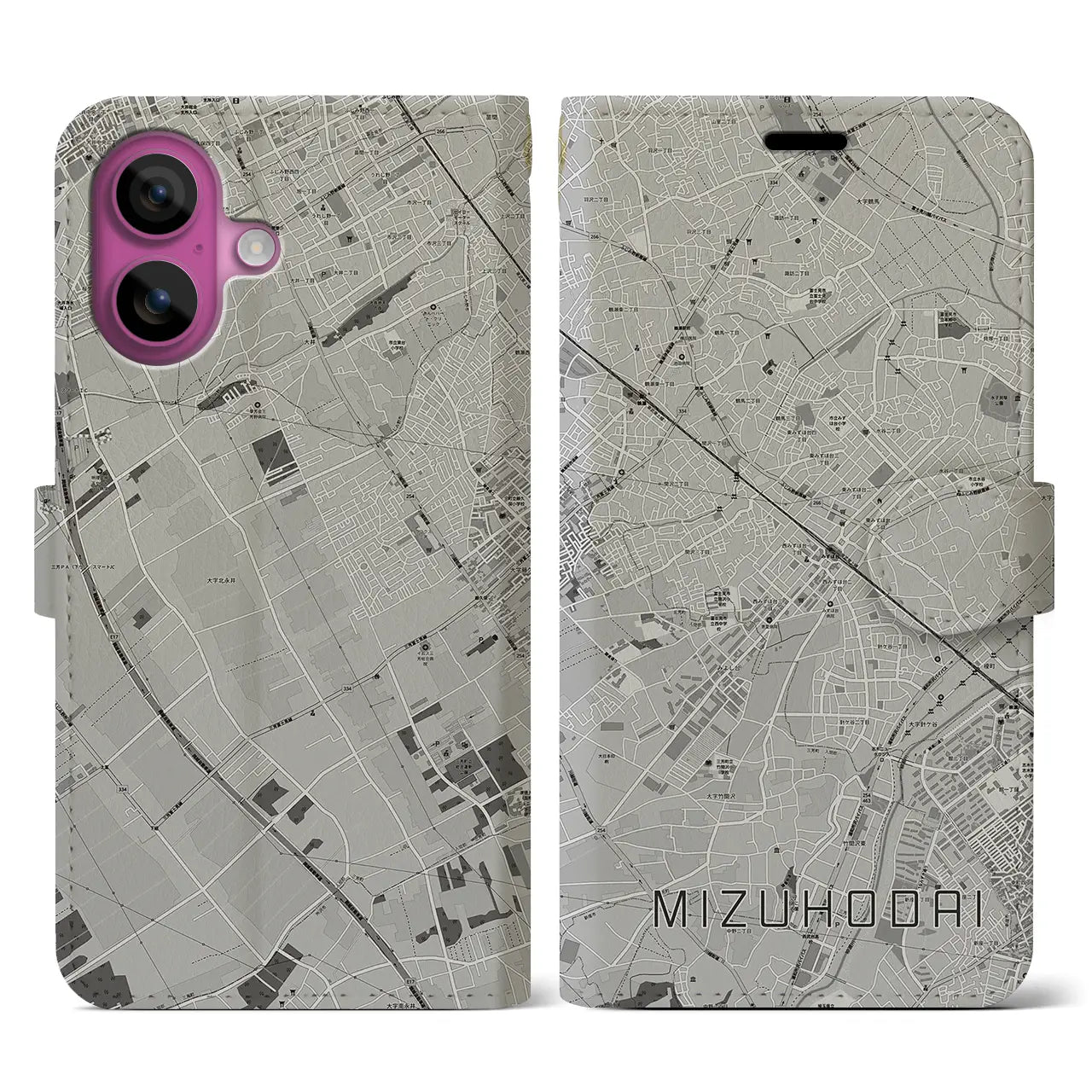 【みずほ台(埼玉県)】地図柄iPhoneケース(手帳タイプ)