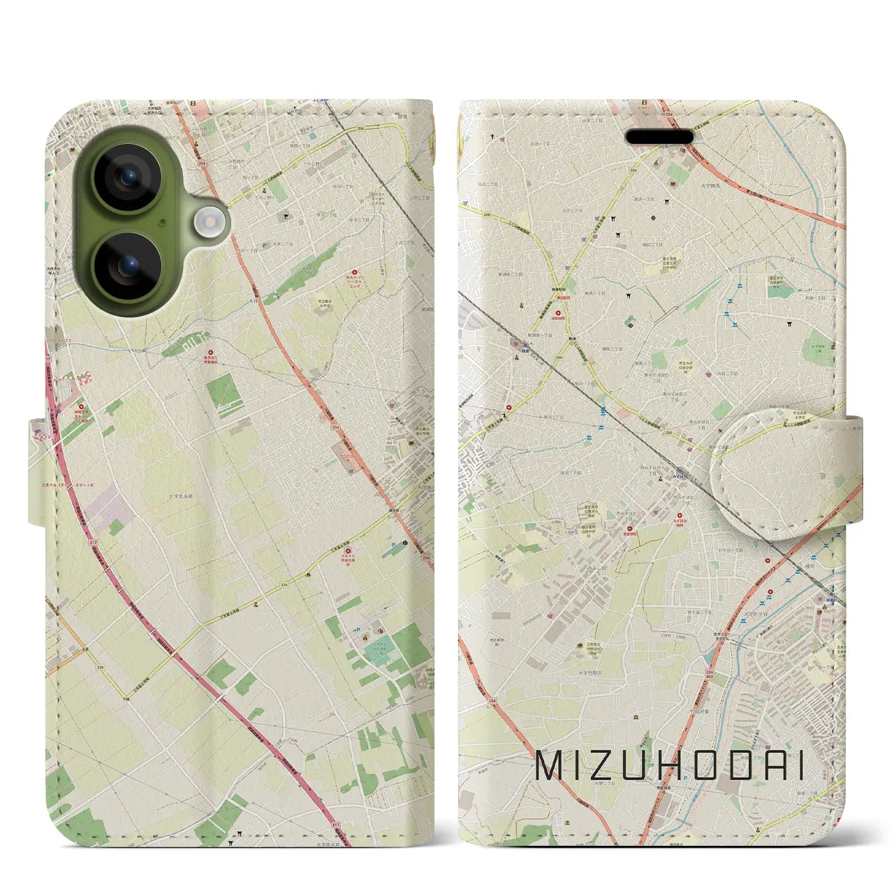 【みずほ台(埼玉県)】地図柄iPhoneケース(手帳タイプ)