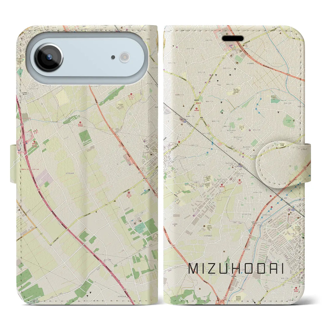 【みずほ台(埼玉県)】地図柄iPhoneケース(手帳タイプ)モノトーン・iPhone 17 Pro Max 用