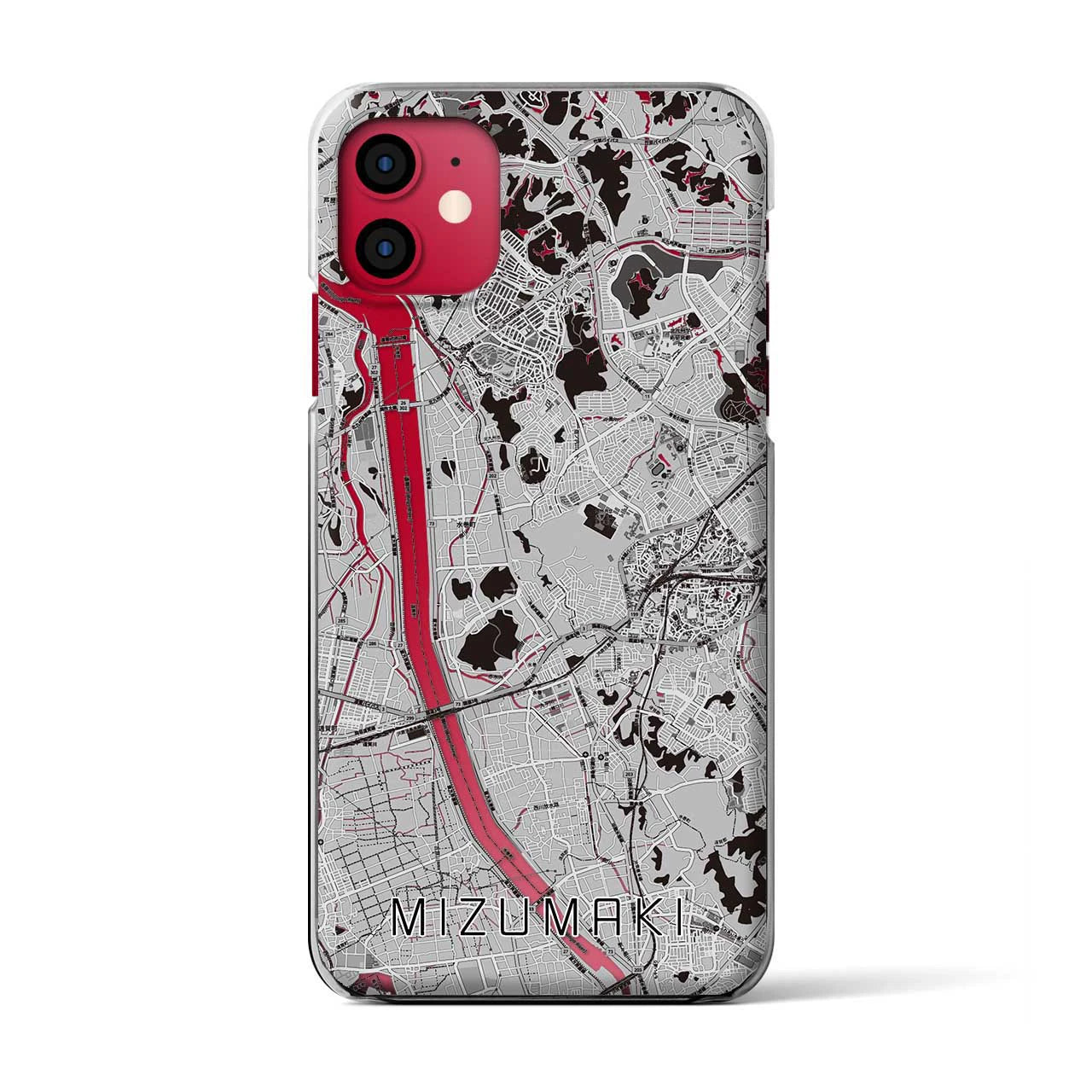 【水巻(福岡県)】地図柄iPhoneケース(クリアタイプ)モノトーン・iPhone 11 用