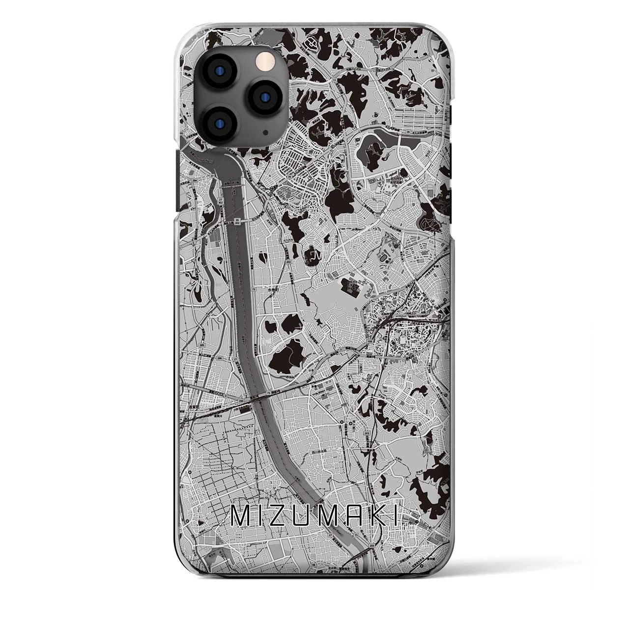【水巻(福岡県)】地図柄iPhoneケース(クリアタイプ)モノトーン・iPhone 11 Pro Max 用